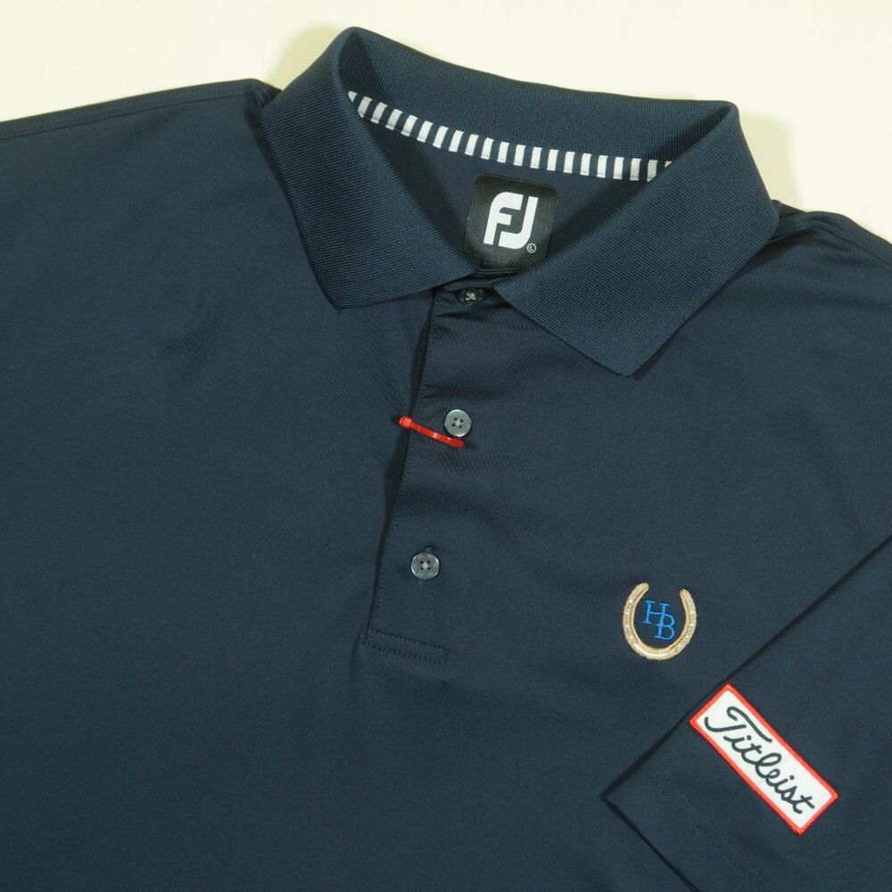 FootJoy Titleist Golf Polo Shirt Mens L Blue Horseshoe Bend CC Jersey Fabric New
